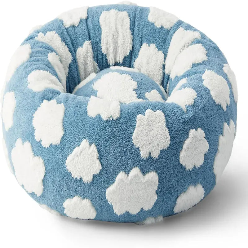 Round Plush Dog Bed - Winter Warm Cat Sleeping Nest with Raised Rim
