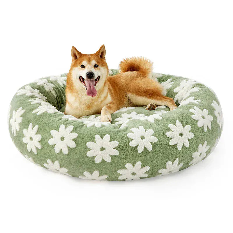 Round Plush Dog Bed - Winter Warm Cat Sleeping Nest with Raised Rim