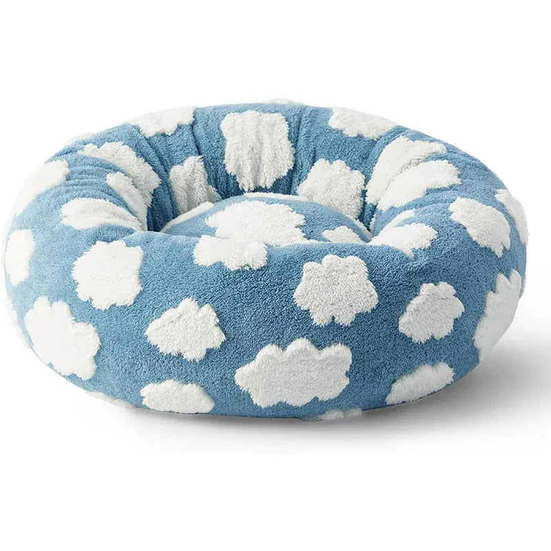 Round Plush Dog Bed - Winter Warm Cat Sleeping Nest with Raised Rim