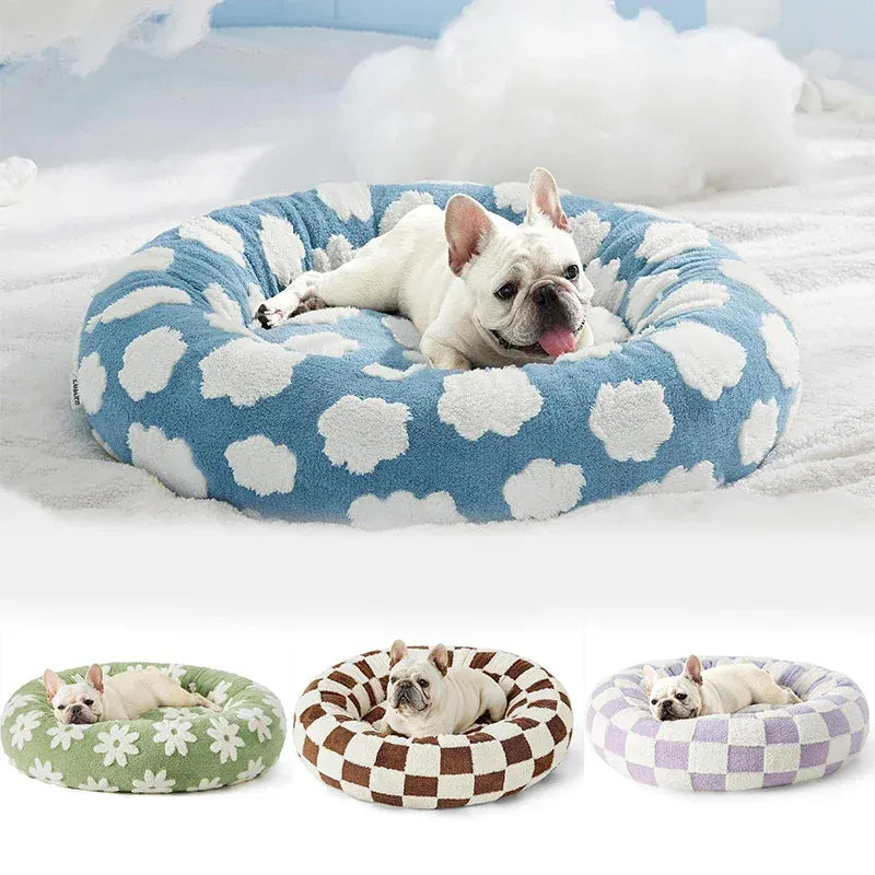Round Plush Dog Bed - Winter Warm Cat Sleeping Nest with Raised Rim