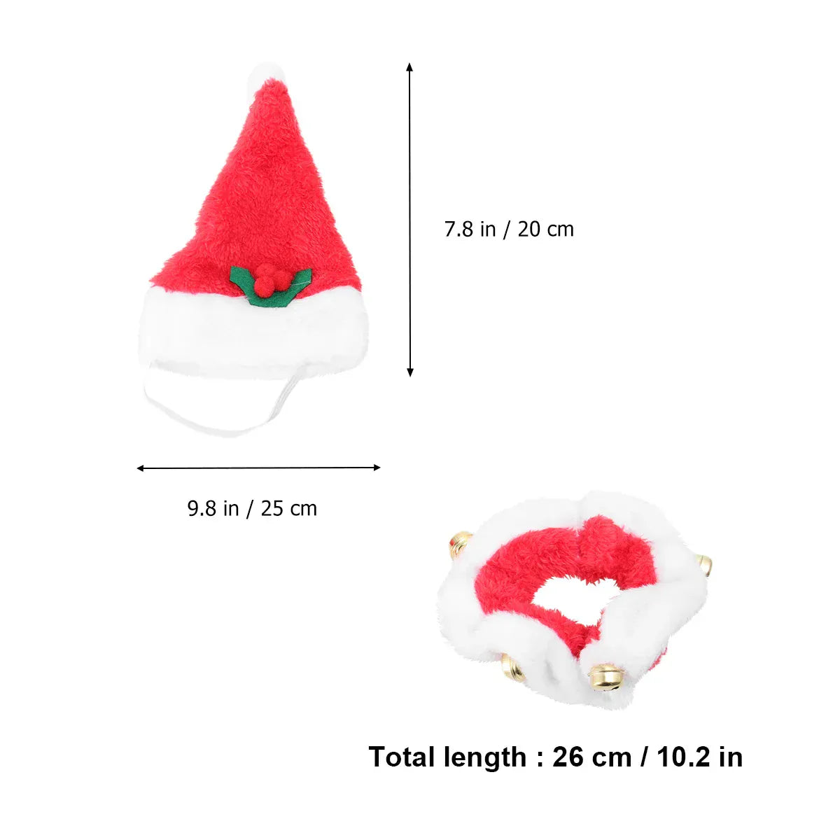 Santa Hat & Collar Set for Pets – Christmas Holiday Outfit for Dogs & Cats