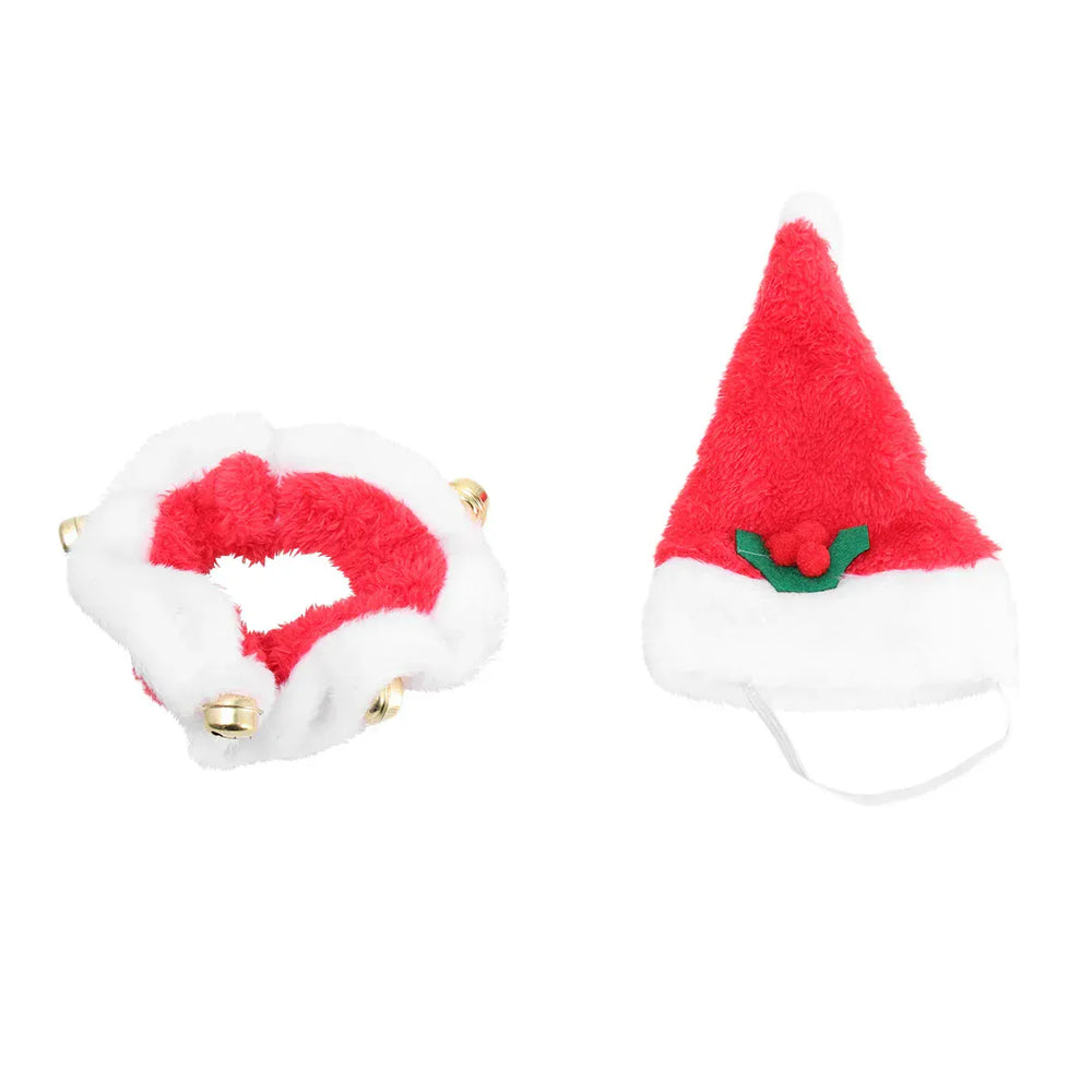 Santa Hat & Collar Set for Pets – Christmas Holiday Outfit for Dogs & Cats