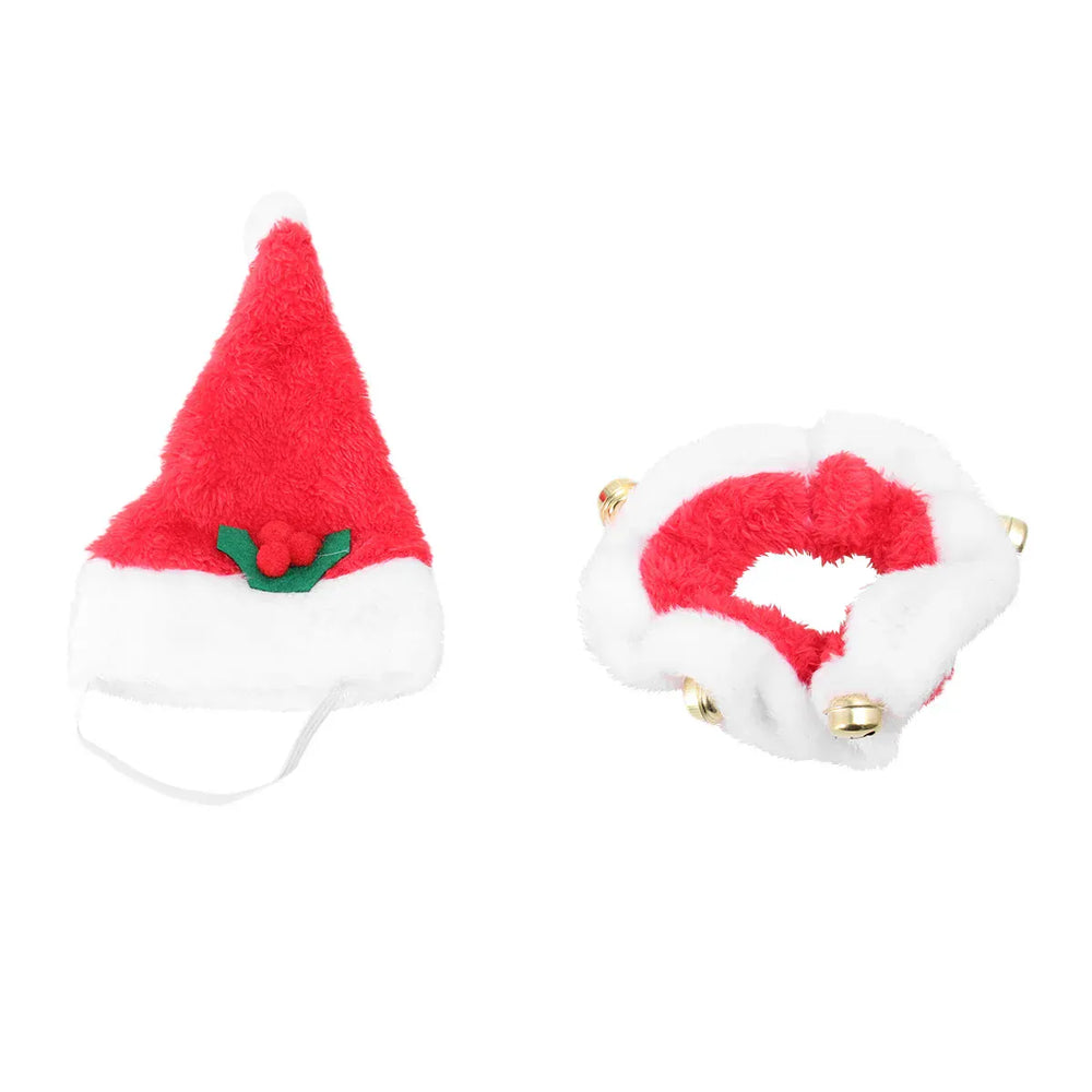 Santa Hat & Collar Set for Pets – Christmas Holiday Outfit for Dogs & Cats