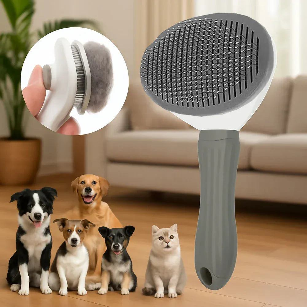 Self-Cleaning Dog Grooming Brush – Pet Massage Slicker Brush with Easy Hair Release Button
