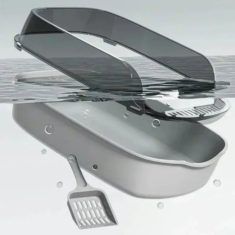 Semi-Closed Splashproof Cat Litter Box - Removable Easy Clean Pet Toilet