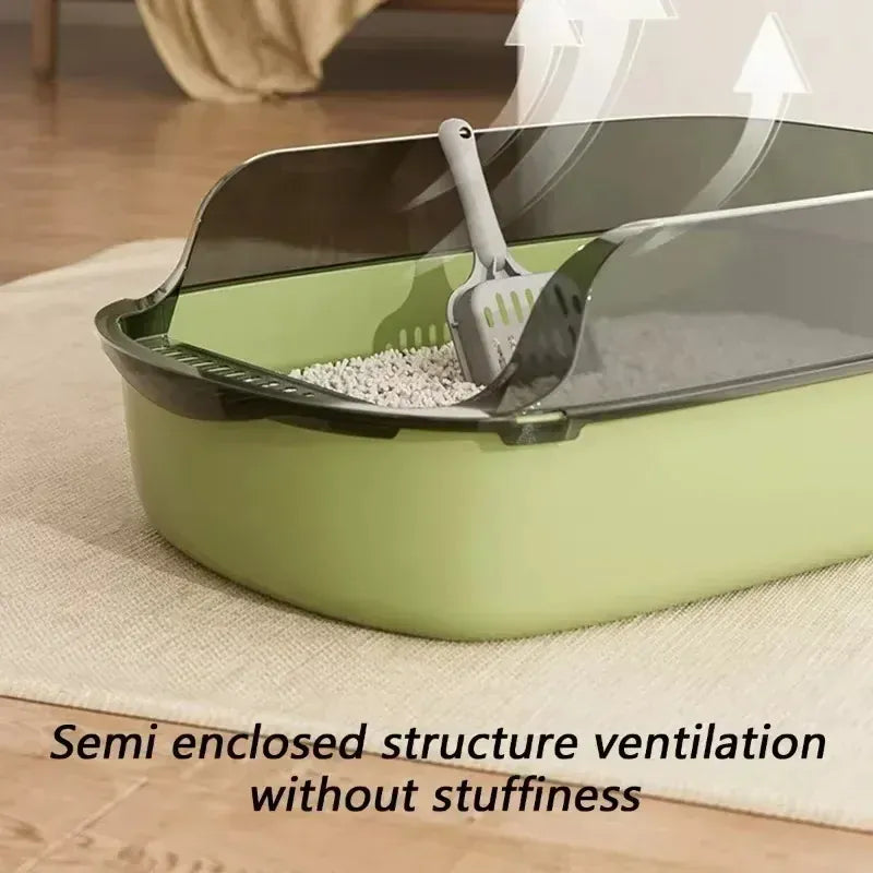 Semi-Closed Splashproof Cat Litter Box - Removable Easy Clean Pet Toilet