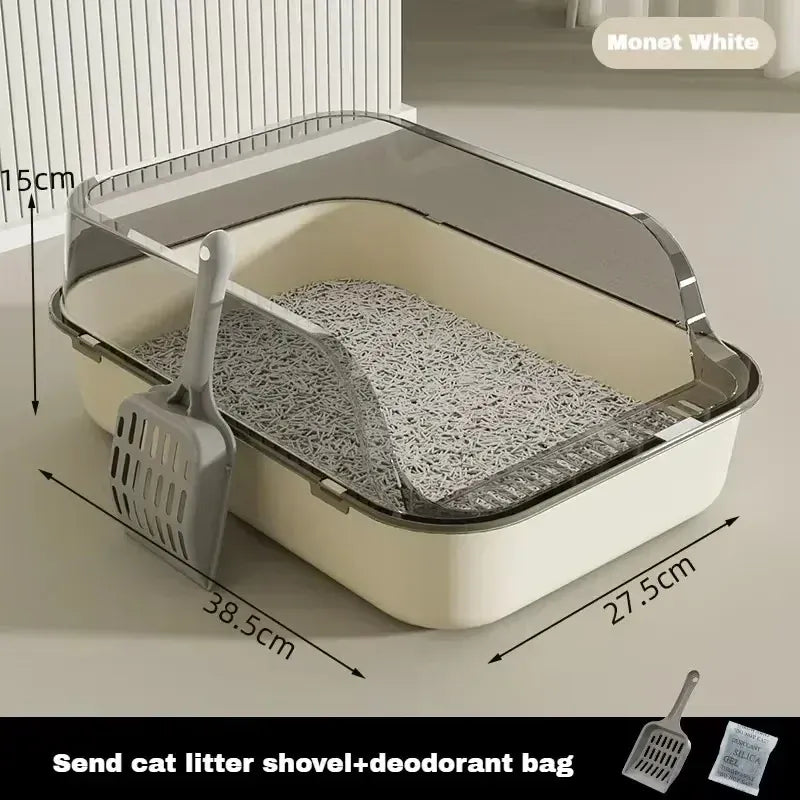 Semi-Enclosed Cat Litter Box - High Fence Design with Privacy Hood