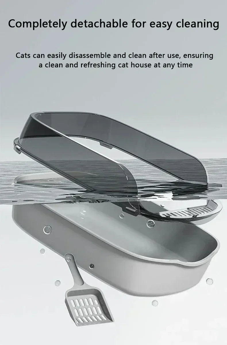 Semi-Enclosed Cat Litter Box - High Fence Design with Privacy Hood