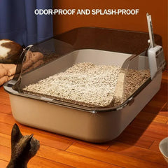 Semi-Enclosed Cat Litter Box - High Fence Design with Privacy Hood
