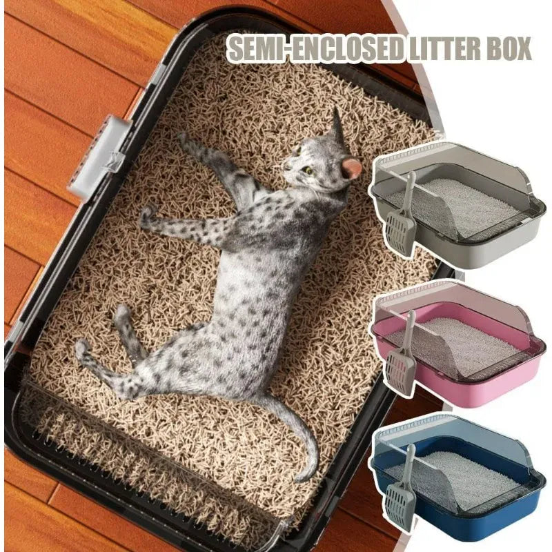 Semi-Enclosed Cat Litter Box - High Fence Design with Privacy Hood
