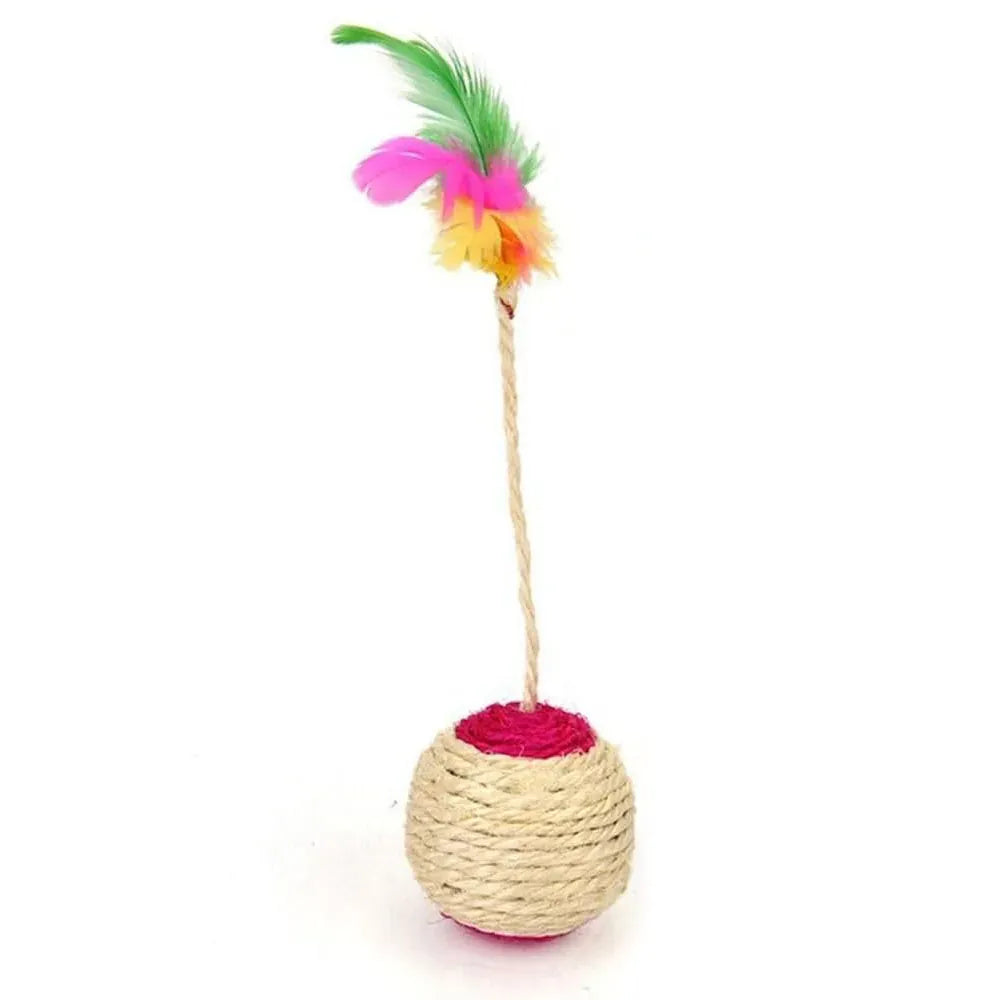 Sisal Feather Cat Ball Toy – Rotatable Chew & Scratch Toy with Hanging Rope