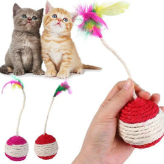 Sisal Feather Cat Ball Toy – Rotatable Chew & Scratch Toy with Hanging Rope