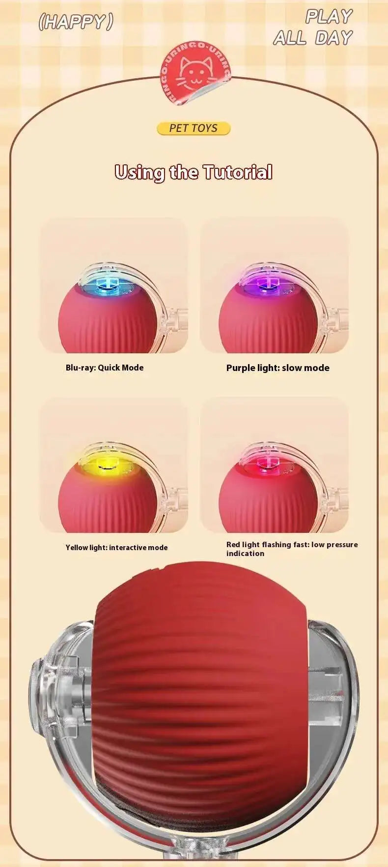 Smart Interactive Pet Ball - Automatic Rolling Rechargeable Toy for Dogs Cats