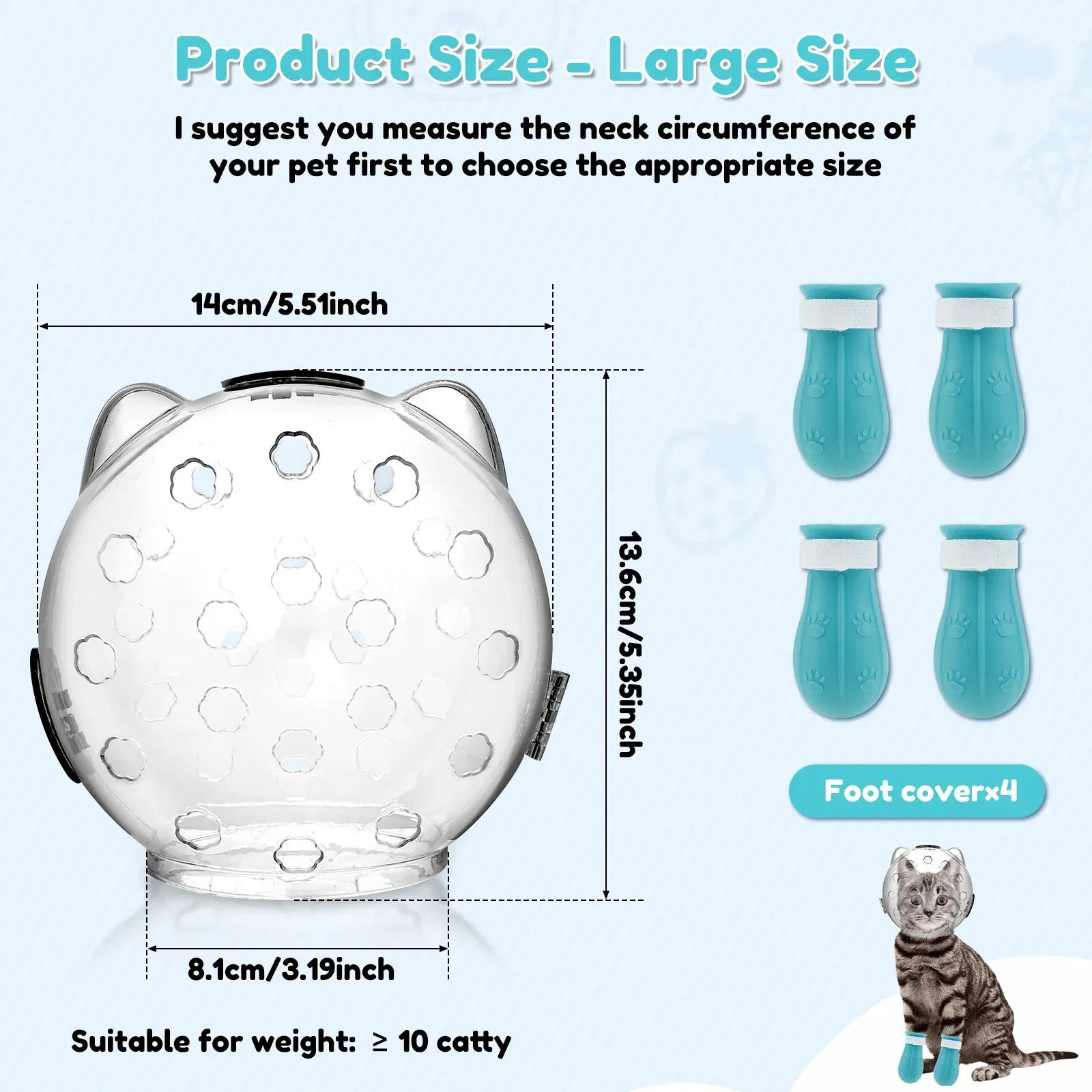 Space Hood Cat Muzzle & Boots Set - Transparent Anti-Bite Grooming Helmet