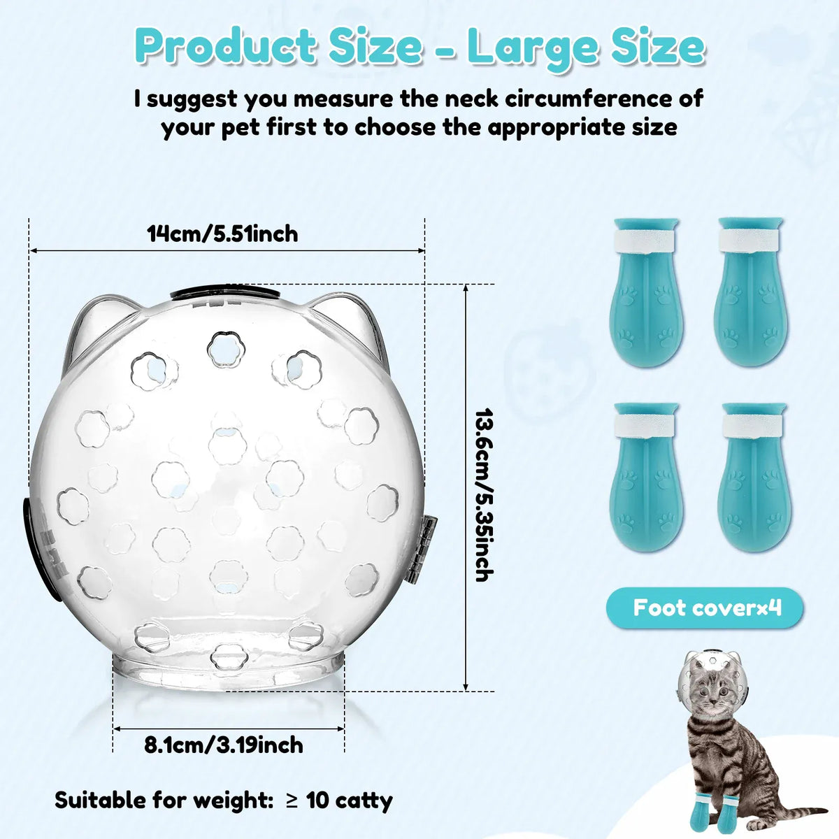 Space Hood Cat Muzzle & Boots Set - Transparent Anti-Bite Grooming Helmet