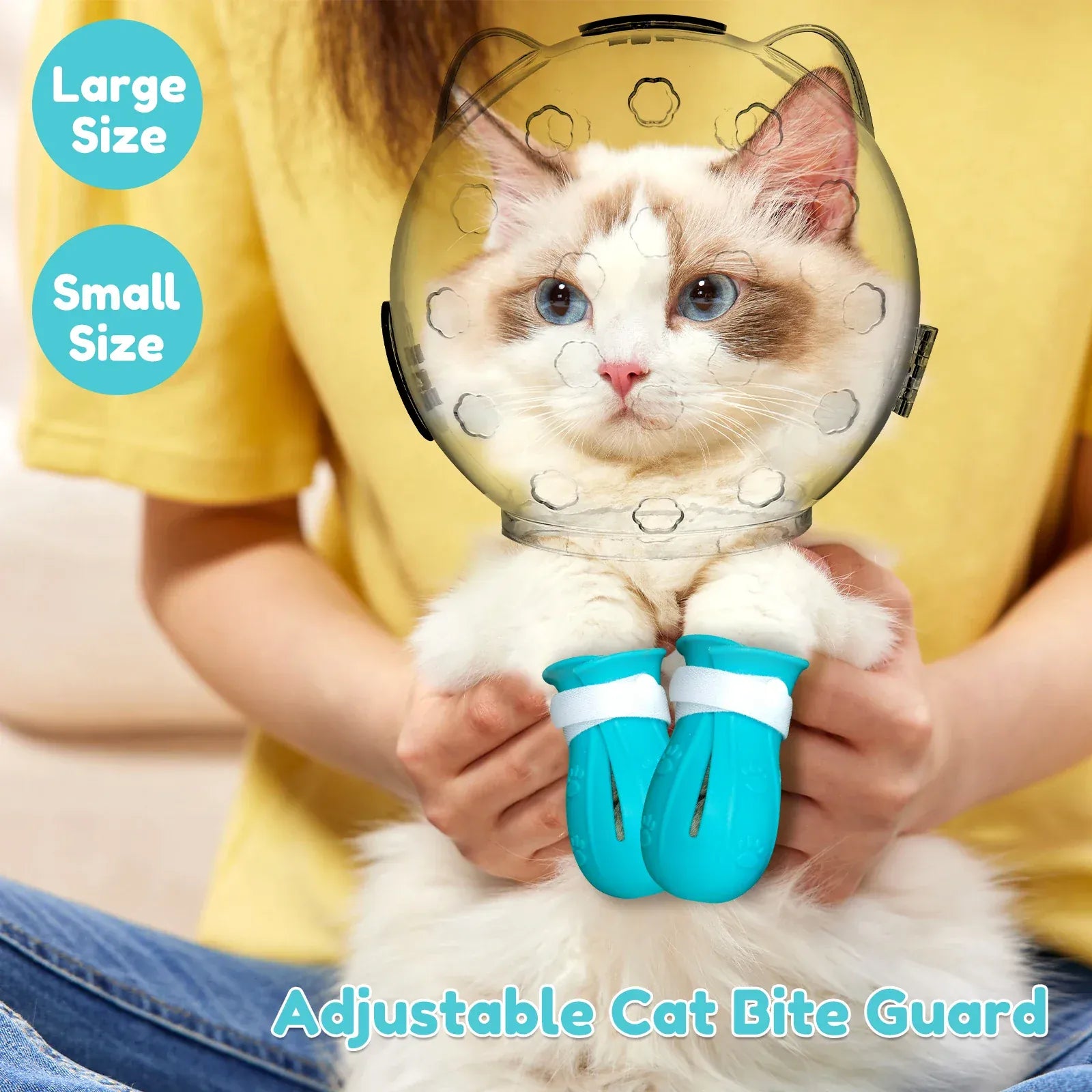 Space Hood Cat Muzzle & Boots Set - Transparent Anti-Bite Grooming Helmet