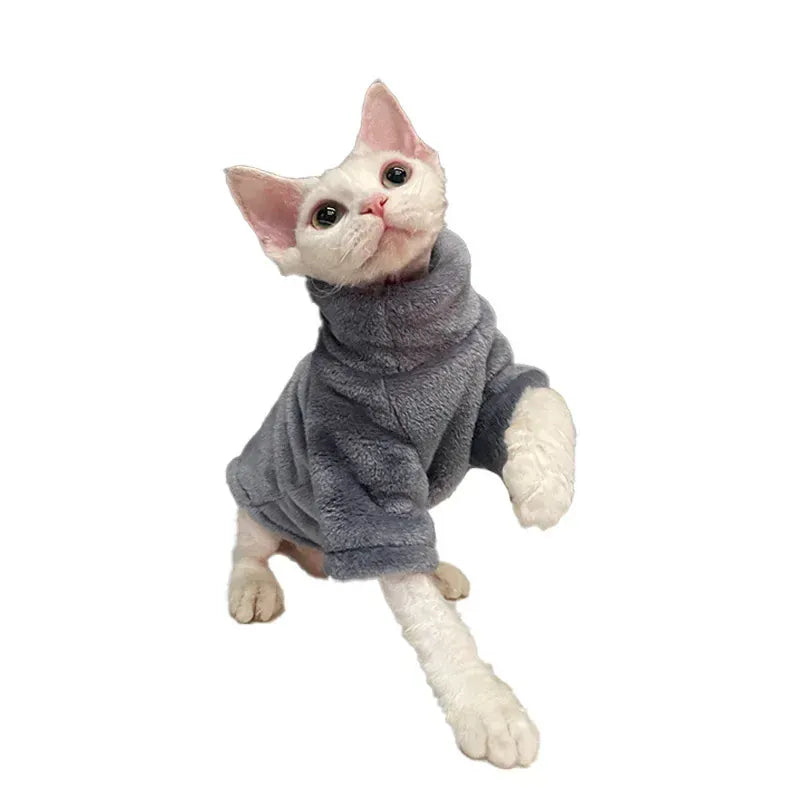 Sphynx Cat Turtleneck Sweater - Soft Fleece Winter Coat for Hairless Cats