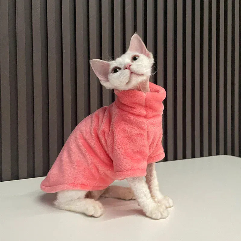 Sphynx Cat Turtleneck Sweater - Soft Fleece Winter Coat for Hairless Cats