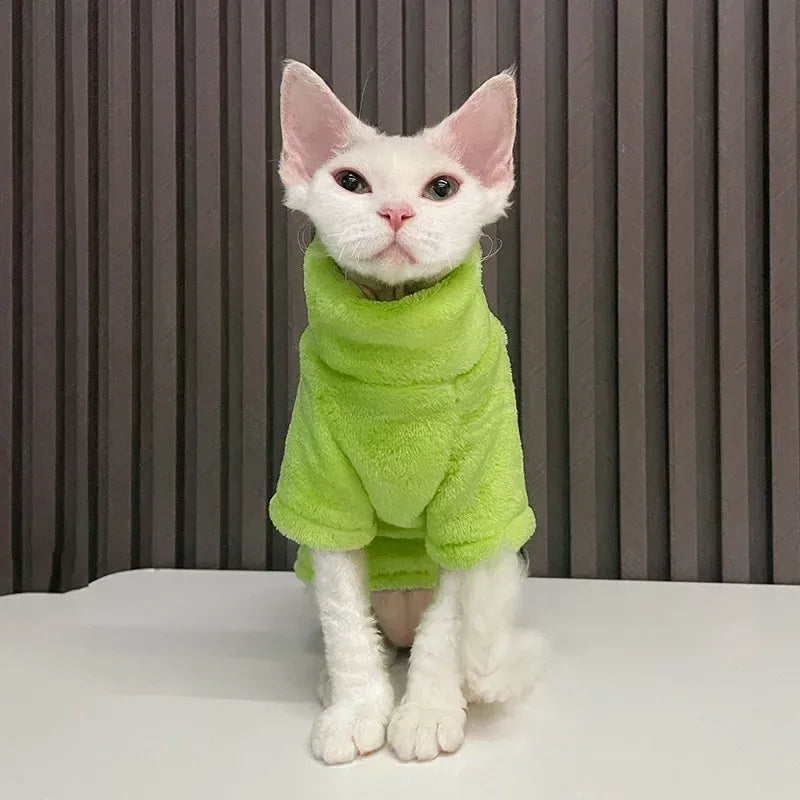 Sphynx Cat Turtleneck Sweater - Soft Fleece Winter Coat for Hairless Cats