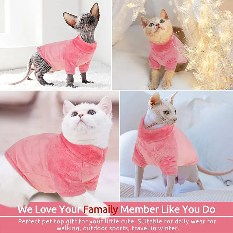 Sphynx Cat Turtleneck Sweater - Soft Fleece Winter Coat for Hairless Cats