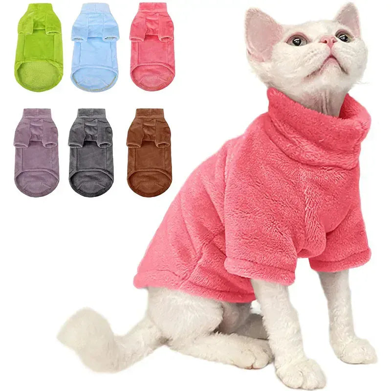 Sphynx Cat Turtleneck Sweater - Soft Fleece Winter Coat for Hairless Cats