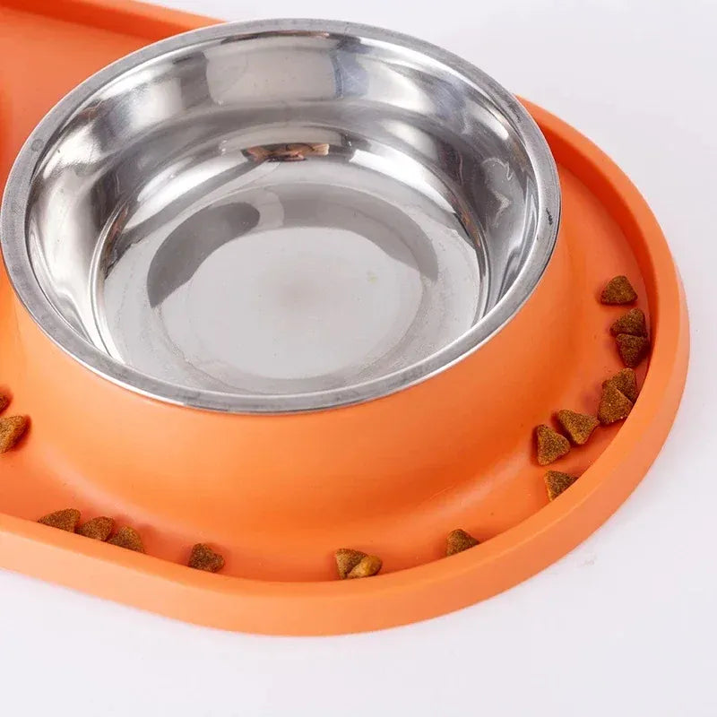 Stainless Steel Double Dog Bowl with Non-Slip Mat - Anti-Choking Slow Feeder