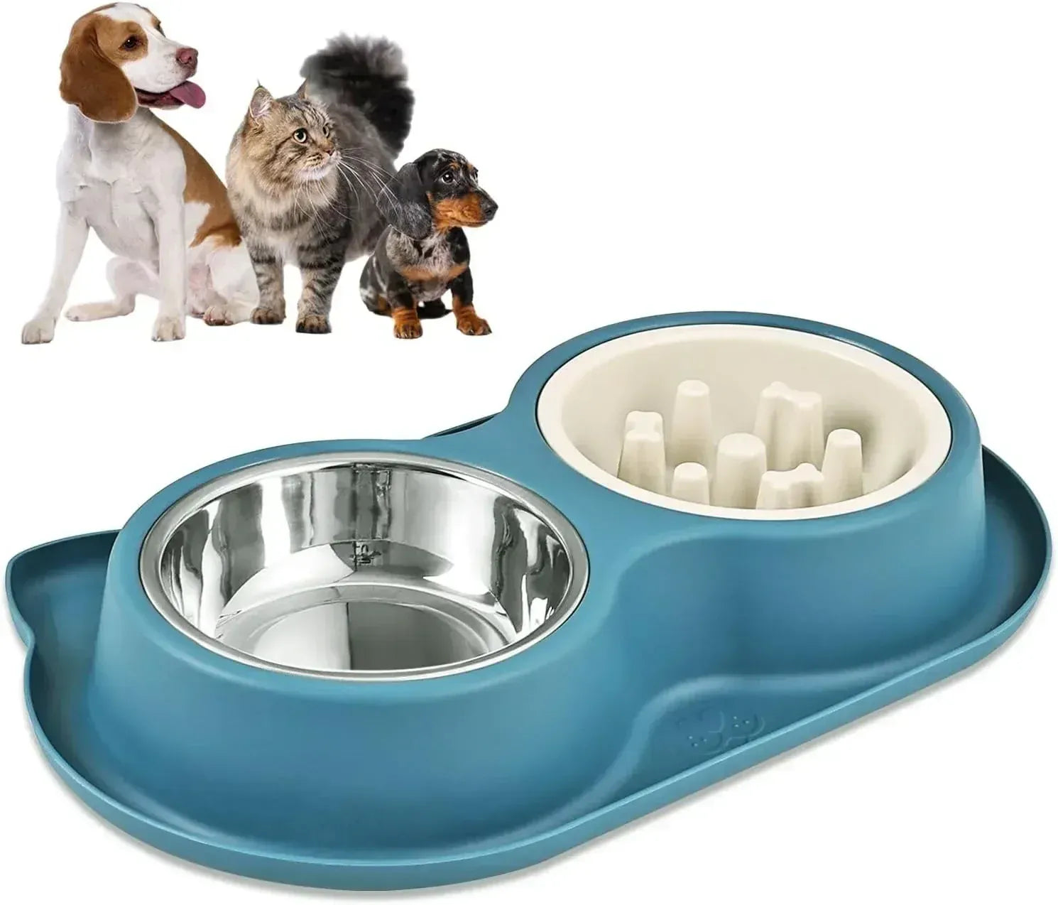 Stainless Steel Slow Feeder Bowl - Anti-Choke Pet Food Dish with Non-Slip Base