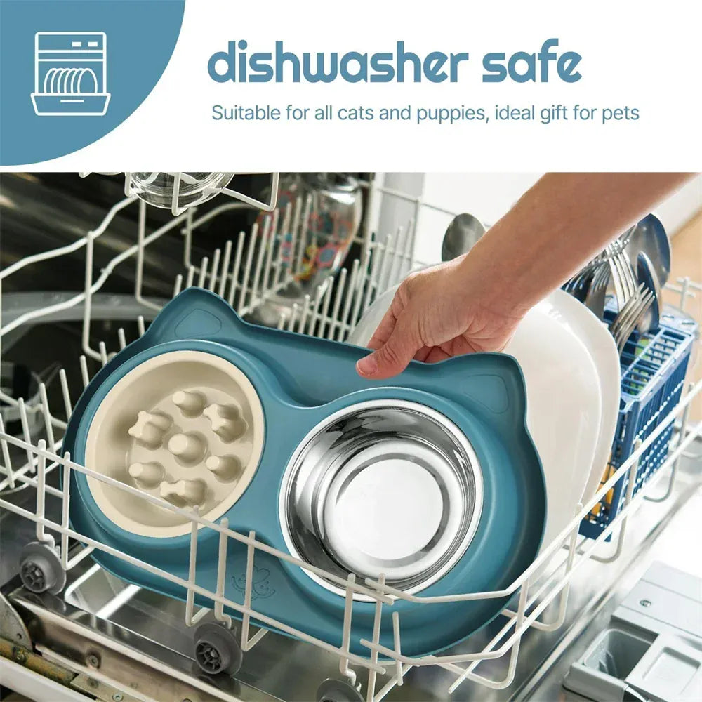 Stainless Steel Slow Feeder Bowl - Anti-Choke Pet Food Dish with Non-Slip Base