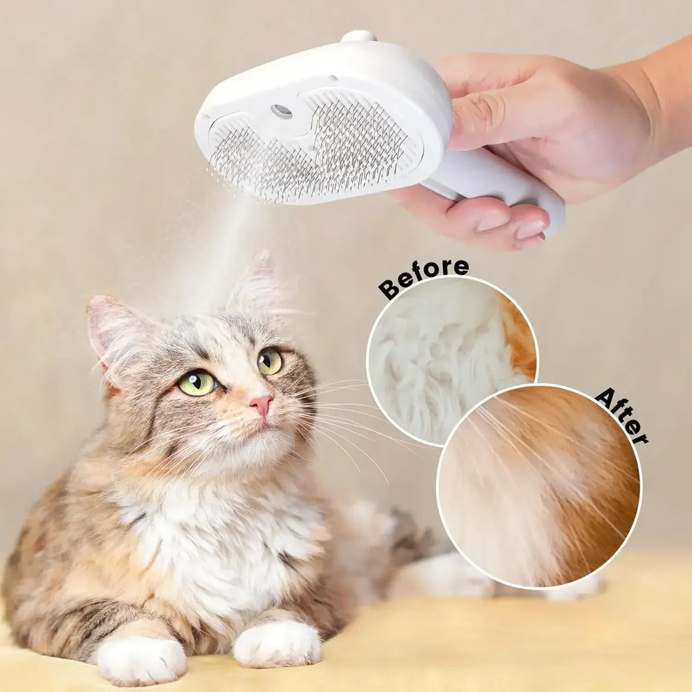 Steam Grooming Comb for Pets – Mist Spray Brush to Remove Tangles & Floating Hair for Dogs & Cats