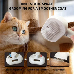 Steam Grooming Comb for Pets – Mist Spray Brush to Remove Tangles & Floating Hair for Dogs & Cats