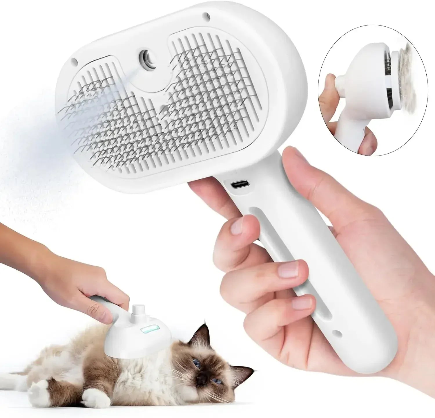 Steam Grooming Comb for Pets – Mist Spray Brush to Remove Tangles & Floating Hair for Dogs & Cats