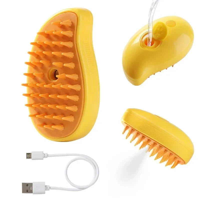 Steam Pet Brush 3-in-1 - Electric USB Rechargeable Grooming Comb with Spray Function for Dogs & Cats, Massage & Hair Removal