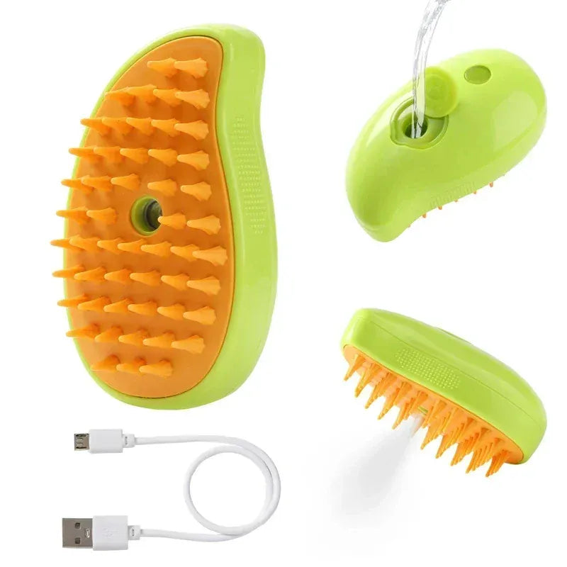 Steam Pet Brush 3-in-1 - Electric USB Rechargeable Grooming Comb with Spray Function for Dogs & Cats, Massage & Hair Removal
