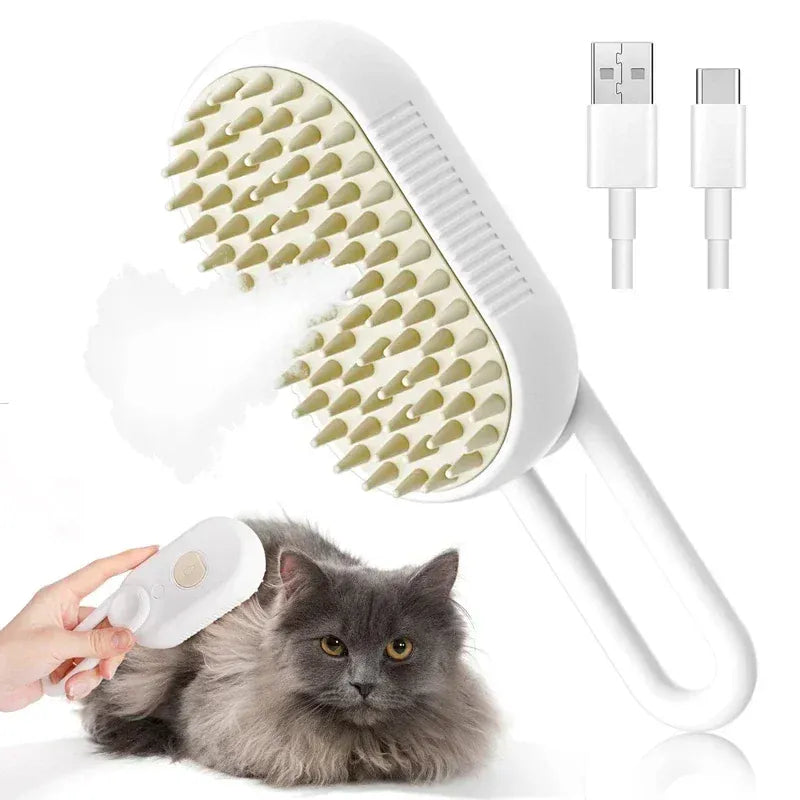 Steam Pet Brush 3-in-1 - Electric USB Rechargeable Grooming Comb with Spray Function for Dogs & Cats, Massage & Hair Removal