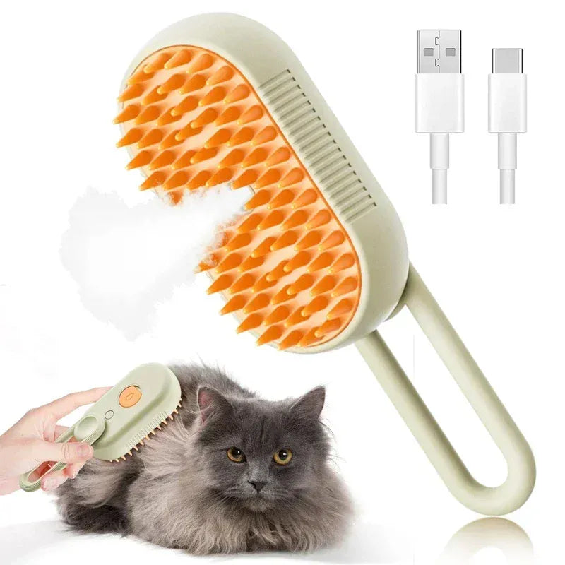 Steam Pet Brush 3-in-1 - Electric USB Rechargeable Grooming Comb with Spray Function for Dogs & Cats, Massage & Hair Removal