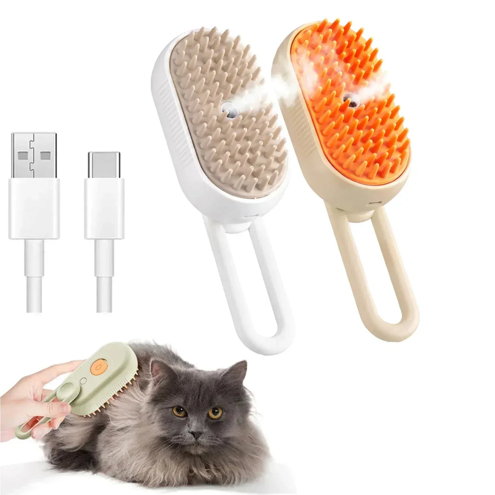 Steam Pet Brush 3-in-1 - Electric USB Rechargeable Grooming Comb with Spray Function for Dogs & Cats, Massage & Hair Removal