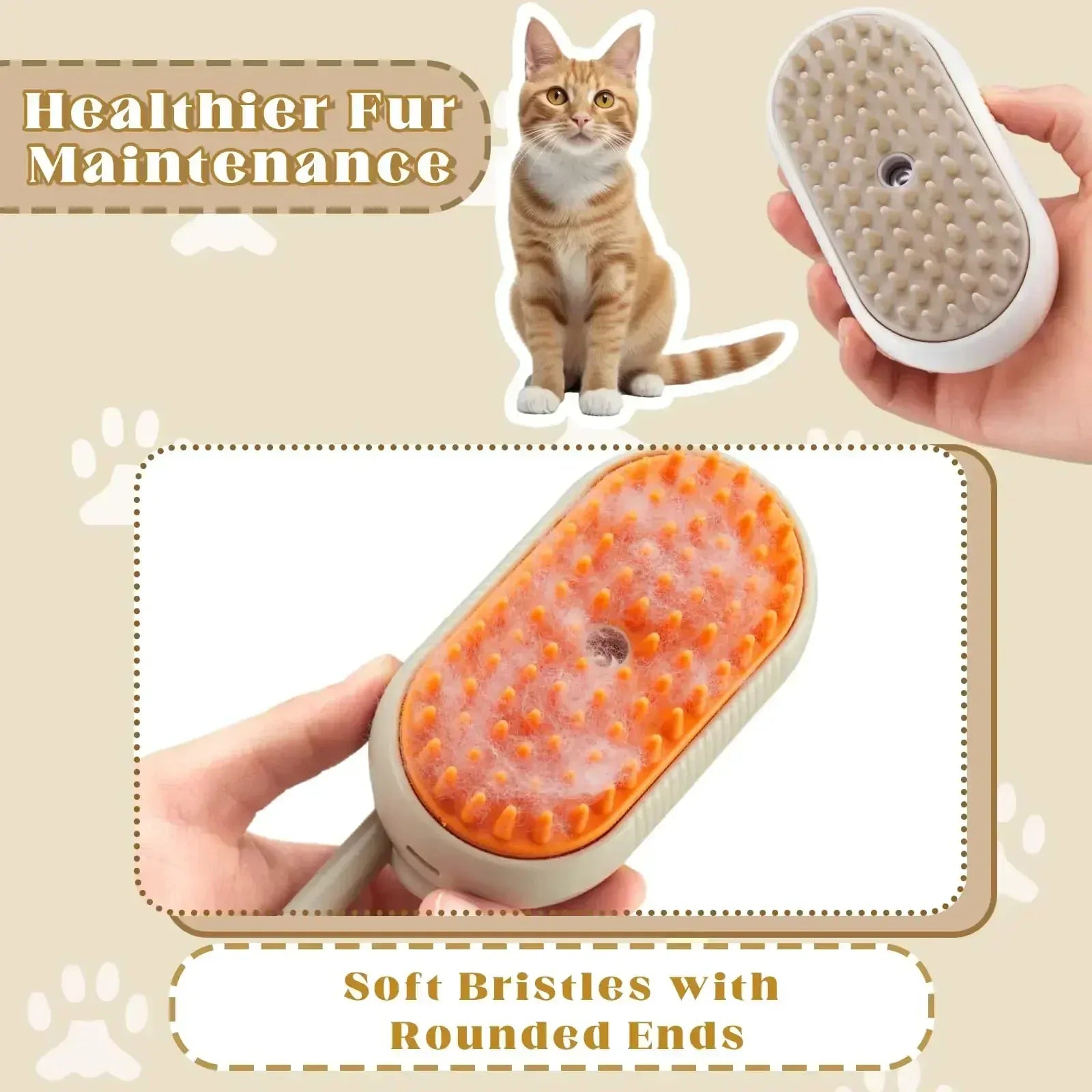 Steam Pet Brush 3-in-1 - Electric USB Rechargeable Grooming Comb with Spray Function for Dogs & Cats, Massage & Hair Removal