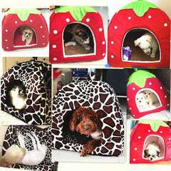 Strawberry Pet House - Foldable Warm Cave Bed for Small Dogs & Cats