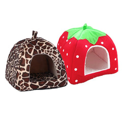 Strawberry Pet House - Foldable Warm Cave Bed for Small Dogs & Cats