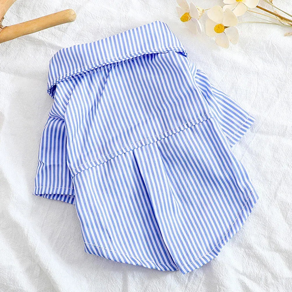 Striped Bow Tie Pet Shirt – Lightweight Summer Dog & Cat Clothing for Chihuahuas & Small Breeds