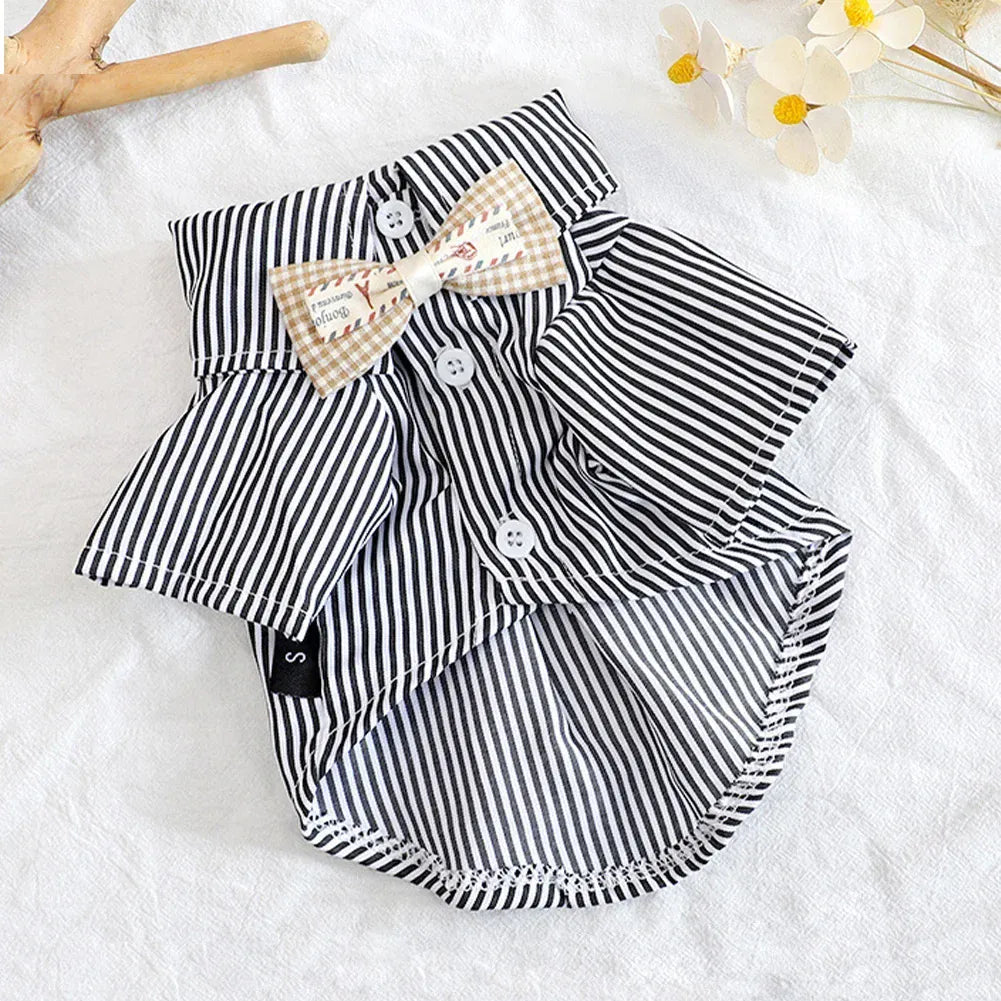 Striped Bow Tie Pet Shirt – Lightweight Summer Dog & Cat Clothing for Chihuahuas & Small Breeds