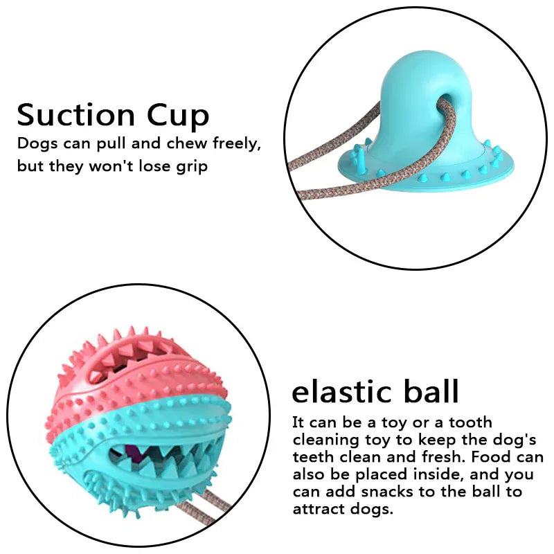 Suction Cup Dog Chew Toy - Interactive Pull & Treat Ball for Teeth Cleaning