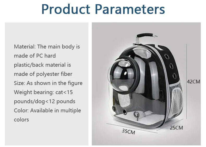 Transparent Cat Carrier Backpack – Bubble Window Pet Travel Bag for Small Dogs & Cats