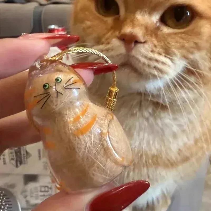 Transparent Cat Hair Storage Keychain - Pet Fur Keepsake Memorial Pendant