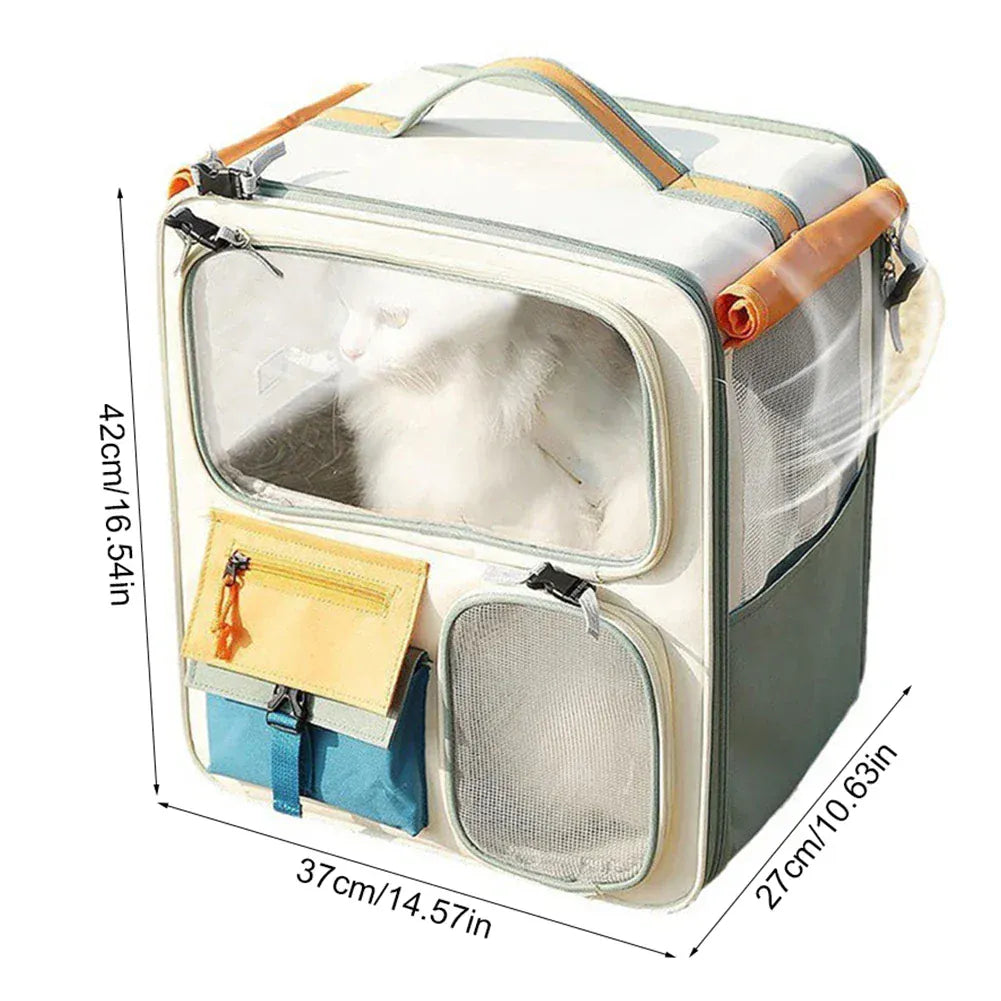 Transparent Window Pet Backpack - Large Capacity Dog & Cat Travel Carrier with Ventilated Mesh, Foldable Design for Car Camping & Hiking
