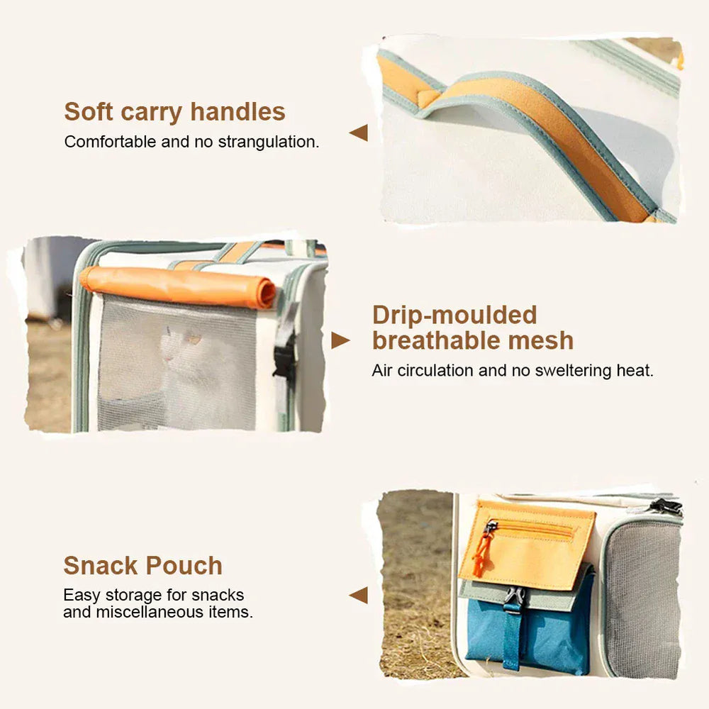 Transparent Window Pet Backpack - Large Capacity Dog & Cat Travel Carrier with Ventilated Mesh, Foldable Design for Car Camping & Hiking