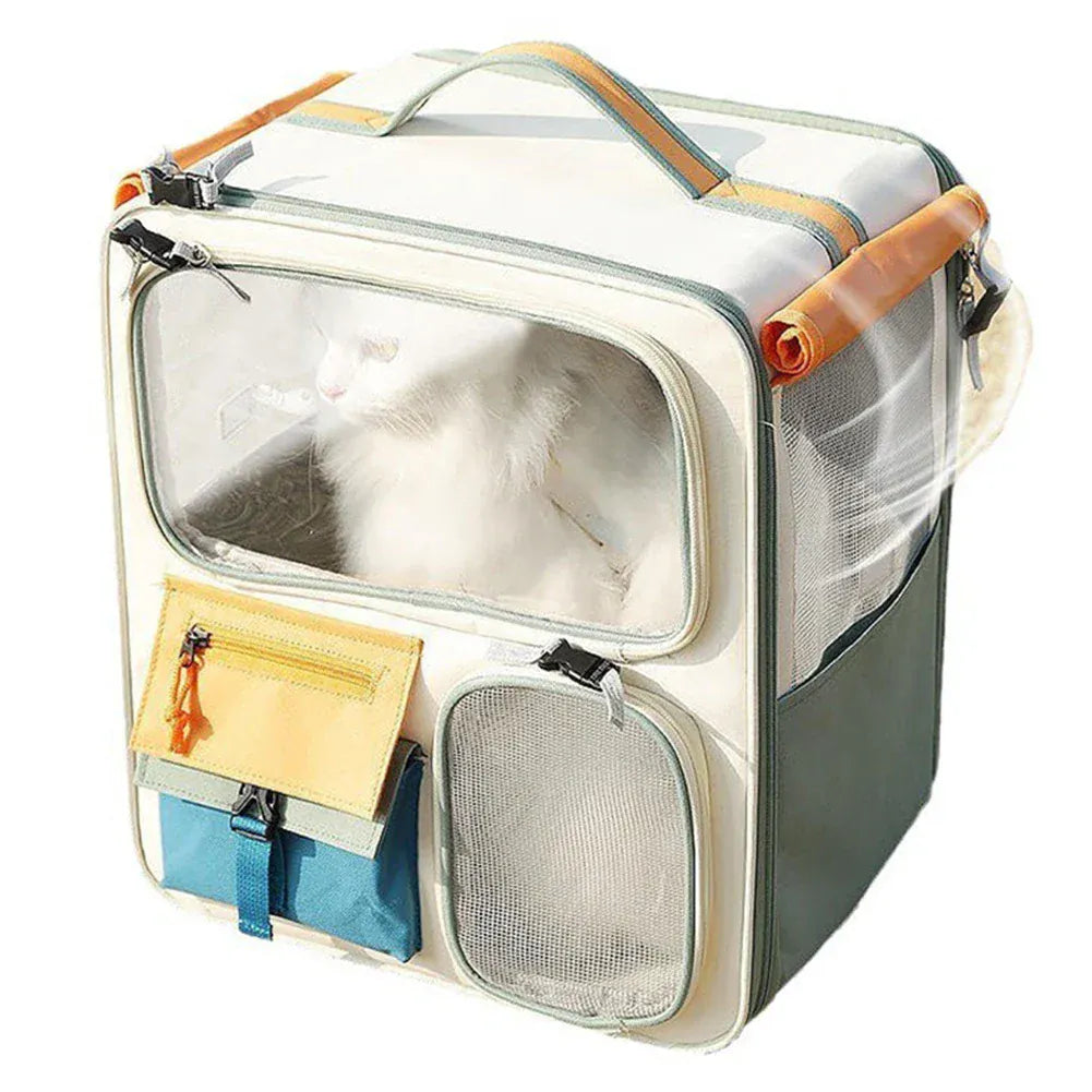 Transparent Window Pet Backpack - Large Capacity Dog & Cat Travel Carrier with Ventilated Mesh, Foldable Design for Car Camping & Hiking