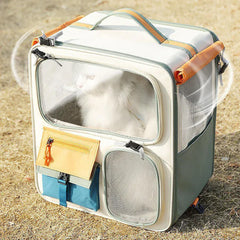 Transparent Window Pet Backpack - Large Capacity Dog & Cat Travel Carrier with Ventilated Mesh, Foldable Design for Car Camping & Hiking