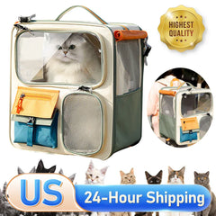 Transparent Window Pet Backpack - Large Capacity Dog & Cat Travel Carrier with Ventilated Mesh, Foldable Design for Car Camping & Hiking