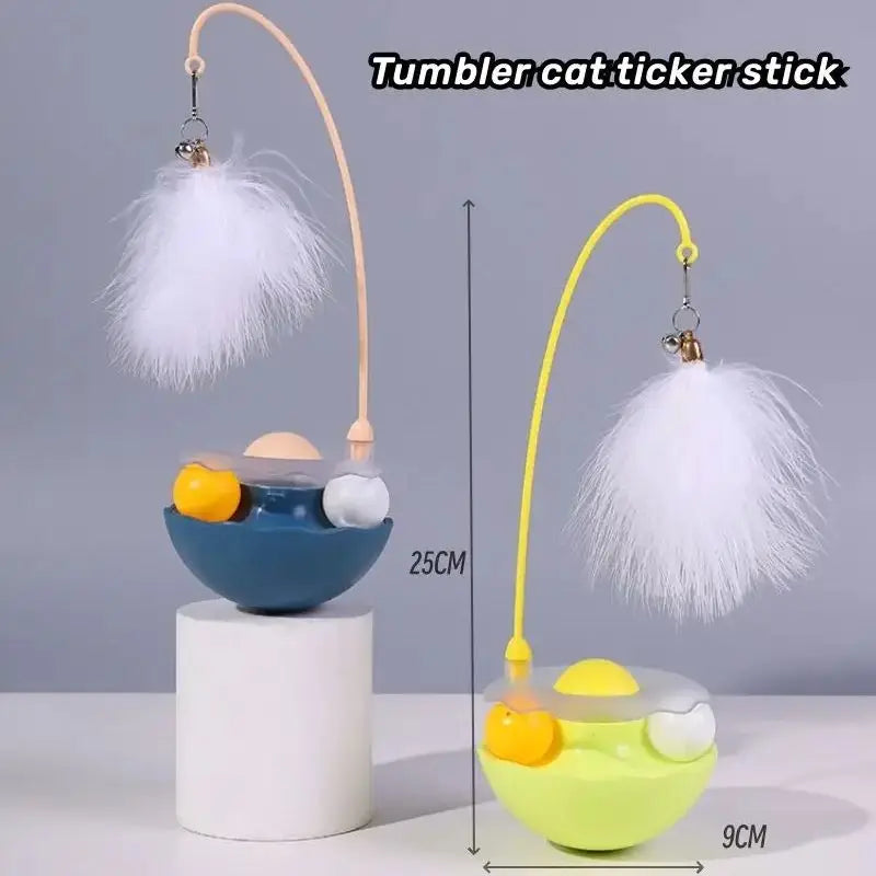 Tumbler Cat Toy - 360° Non-Tip Interactive Feather Teaser with Catnip